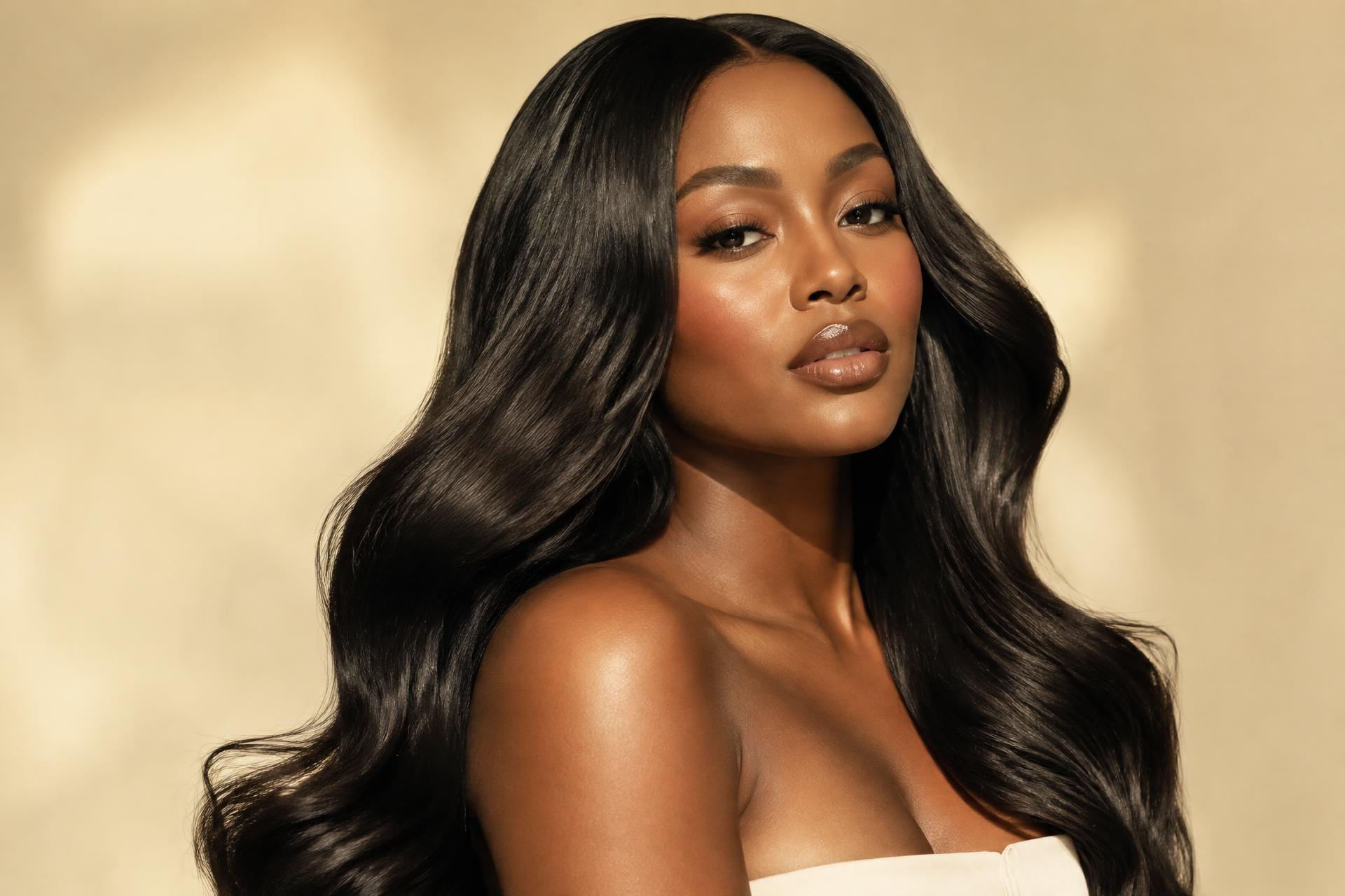 Woman with beautiful flowing human hair